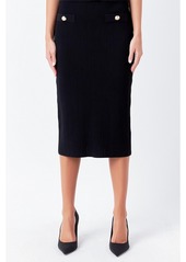 Endless Rose Women's Shank Button Midi Skirt - Black