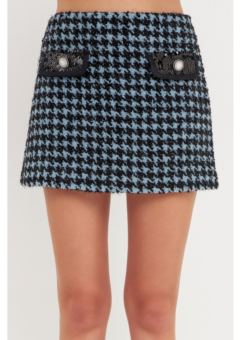 Endless Rose Women's Houndstooth Tweed Mini Skirt - Aqua Black