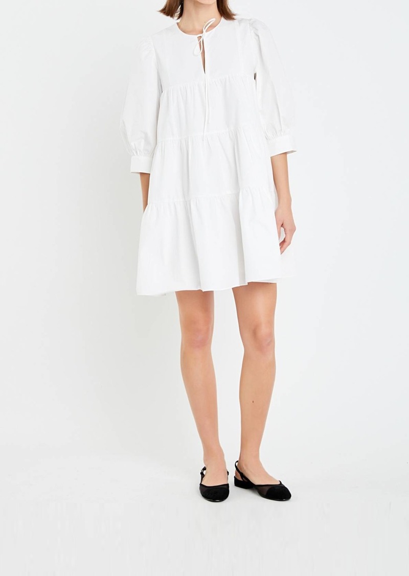 English Factory Blouson Sleeve Poplin Mini Dress In White