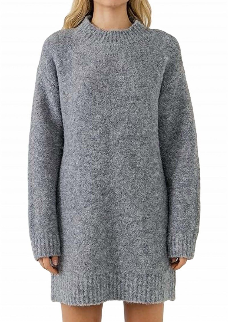 English Factory Cozy Round Neck Sweater Dress In Grey