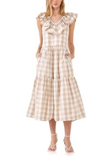 English Factory Check Midi Dress in Beige at Nordstrom