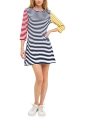 English Factory Colorblock Stripe Cotton Knit T-Shirt Dress in Navy Multi at Nordstrom Rack