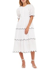 English Factory Contrast Scalloped Trim Cotton Midi Dress
