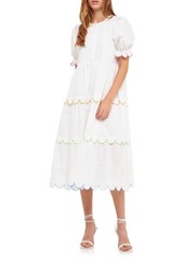 English Factory Contrast Scalloped Trim Cotton Midi Dress