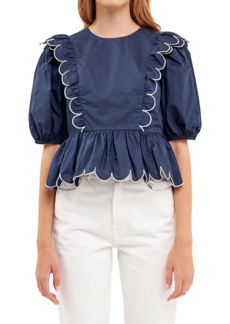 English Factory Contrast Scalloped Trim Cotton Top