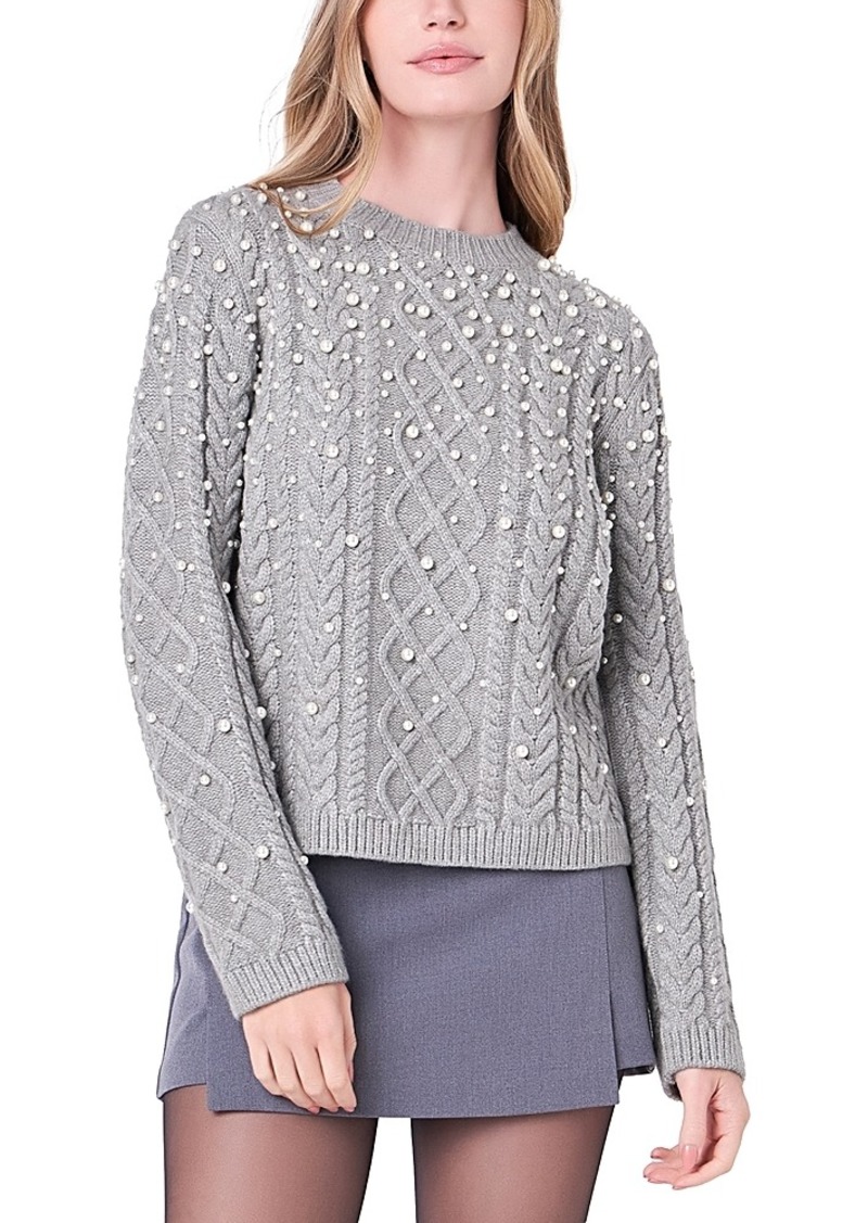English Factory Embellished Cable Knit Sweater
