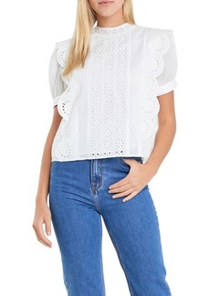 English Factory Embroidered Eyelet Short Sleeve Cotton Top