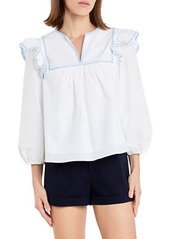English Factory Embroidered Ruffle Balloon Sleeve Cotton Top