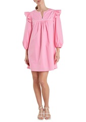 English Factory Embroidered Ruffle Cotton Minidress in Pink/white at Nordstrom Rack