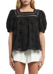 English Factory Eyelet Puff Sleeve Top