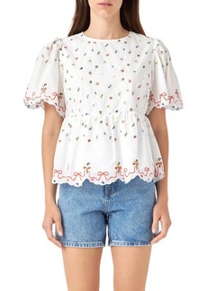 English Factory Floral Embroidered Scallop Top