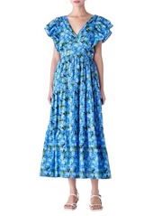 English Factory Floral Flutter Sleeve Open Back Dress