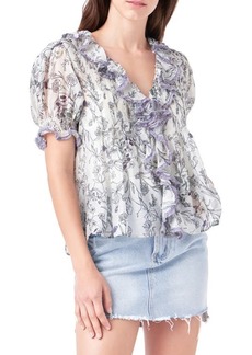 English Factory Floral Print Ruffle Top