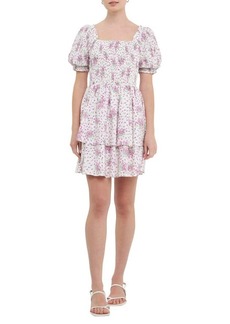 English Factory Floral Puff Sleeve Tiered Fit & Flare Minidress