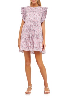 English Factory Floral Ruffle Babydoll Minidress in Red Multi at Nordstrom Rack