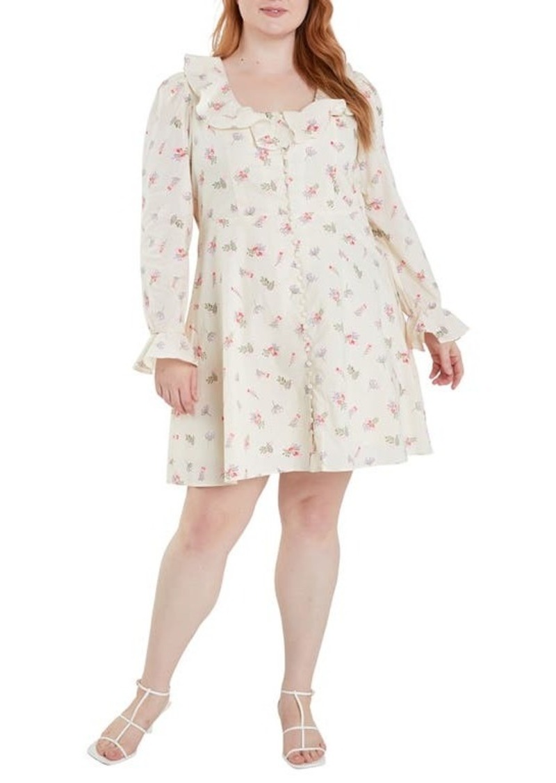 English Factory Floral Ruffle Long Sleeve Cotton Dress