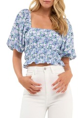 English Factory Floral Shirred Puff Sleeve Crop Top