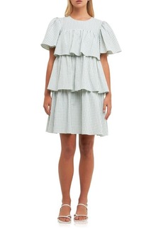 English Factory Gingham Print Tiered Dress
