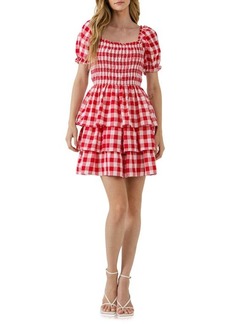 English Factory Gingham Smocked Minidress in Red at Nordstrom