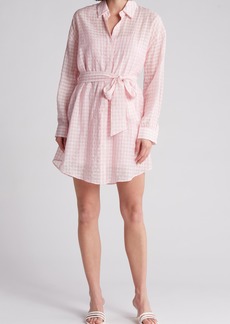 English Factory Gingham Tie Waist Long Sleeve Shirtdress in Pink at Nordstrom Rack