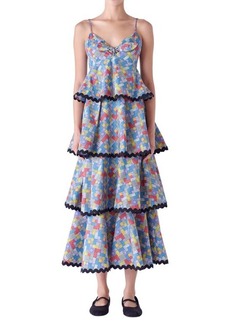 English Factory Grid Print Tiered Maxi Dress