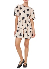 English Factory Heart Print Back Cutout Minidress in Ivory/Black at Nordstrom Rack