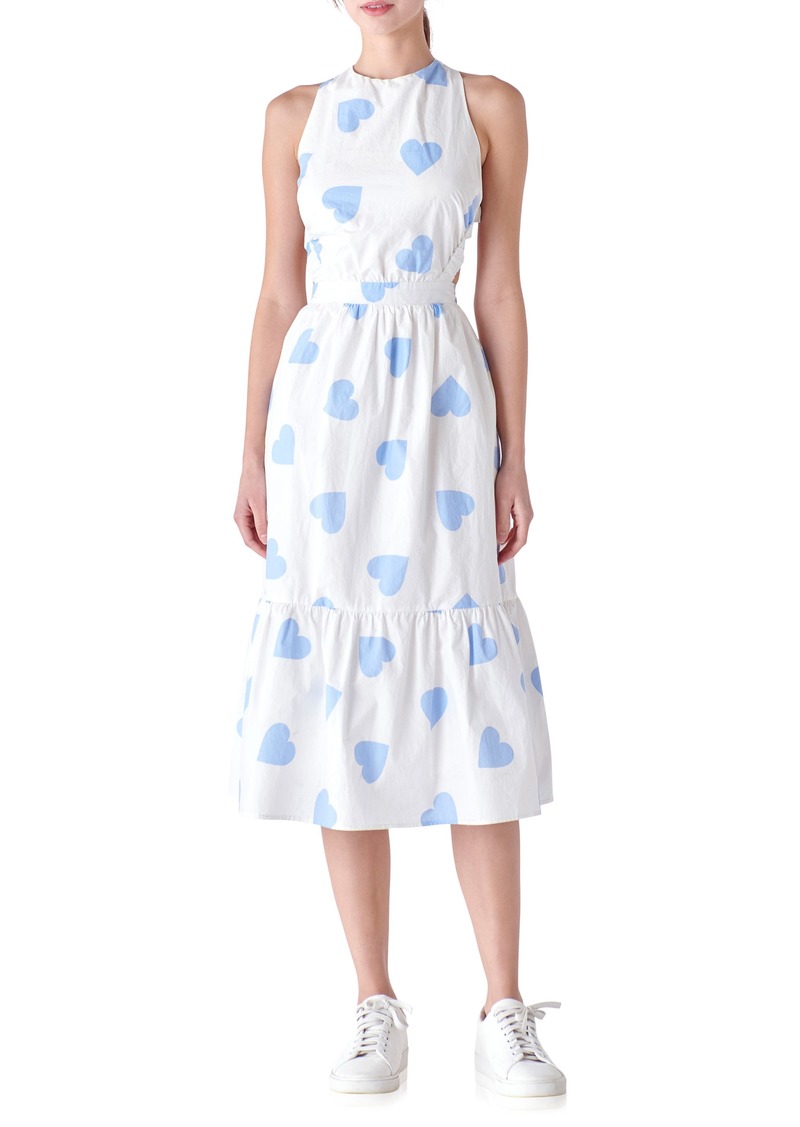 English Factory Heart Shape Crossback Midi Dress in White/blue at Nordstrom Rack