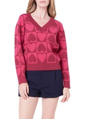 English Factory Heart V-Neck Pullover Sweater