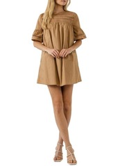 English Factory Lace Trim Shift Dress in Tan at Nordstrom