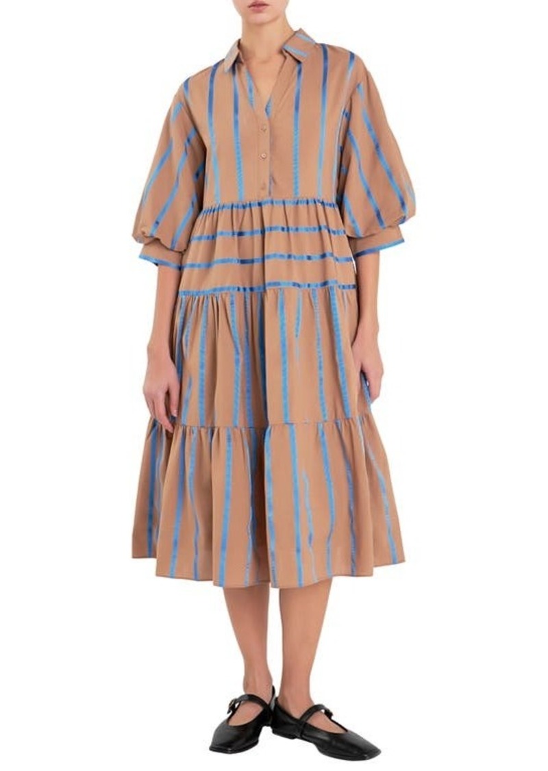 English Factory Loose Fit Stripe Tiered Midi Dress