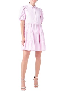 English Factory Mix Print Puff Sleeve Shirtdress in Pink at Nordstrom Rack