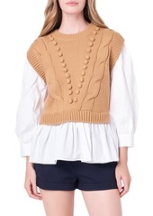 English Factory Mixed Media Cable Stitch Sweater