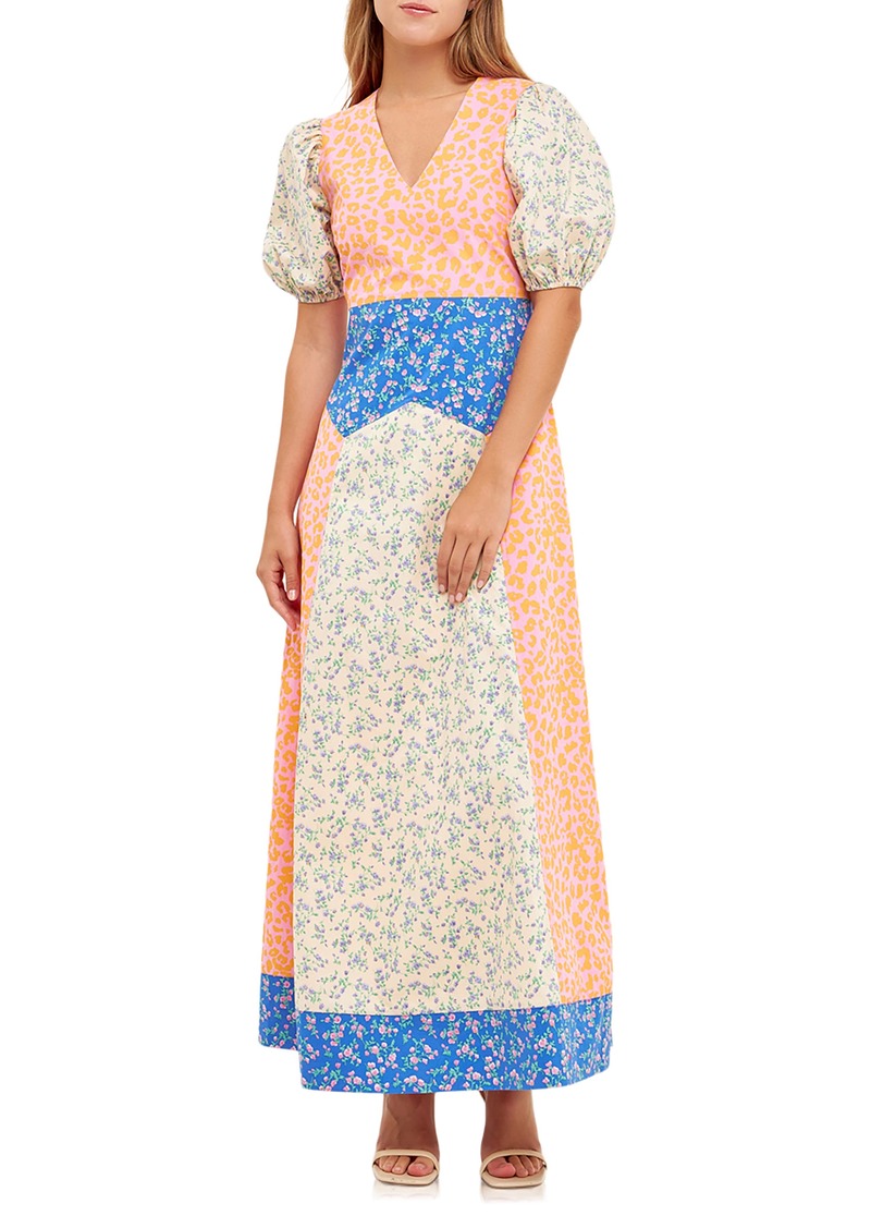 English Factory Mixed Print Cotton Maxi Dress in Coral Multi at Nordstrom Rack