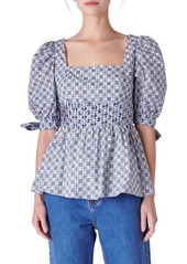 English Factory Mixed Print Cotton Peplum Top