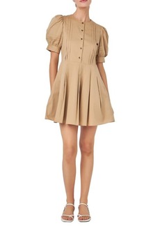 English Factory Pintuck Puff Sleeve Fit & Flare Dress