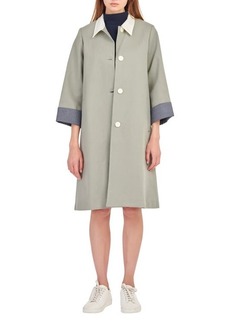 English Factory Plaid Cuff Detail Cotton Blend Trench Coat