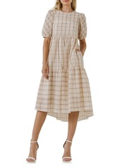 English Factory Plaid Tiered Ruffle Cotton Blend Dress