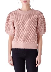 English Factory Popcorn Stitch Puff Sleeve Sweater