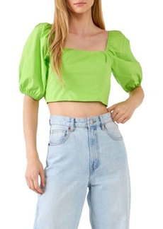 English Factory Puff Sleeve Bow Back Crop Top