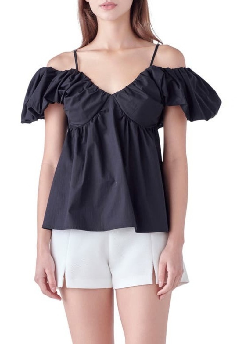 English Factory Puff Sleeve Cold Shoulder Top