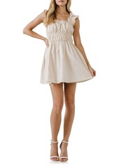 English Factory Ruffle Detail Cotton Minidress in Beige at Nordstrom