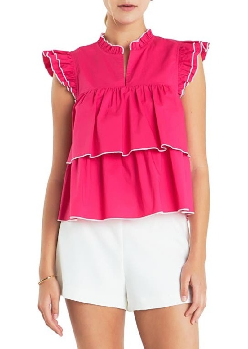 English Factory Ruffle Sleeve Tiered Cotton Top