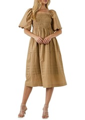 English Factory Scallop Detail Midi Dress in Tan at Nordstrom