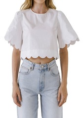 English Factory Scallop Edge Crop Top in White at Nordstrom