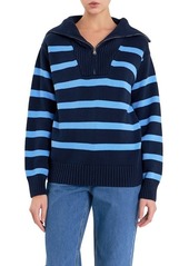 English Factory Stripe Cotton Zip Pullover