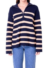 English Factory Stripe Half Zip Sweater