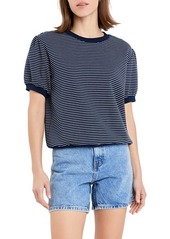 English Factory Stripe Puff Sleeve French Terry Top