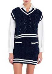 English Factory Stripe Trim Chenille Sweater Vest
