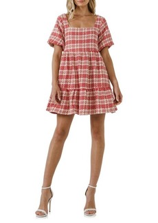 English Factory Tweed Babydoll Minidress in Red Multi at Nordstrom