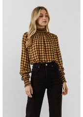 English Factory Women's Checker Blouse with Mock Neck - Yellow/black